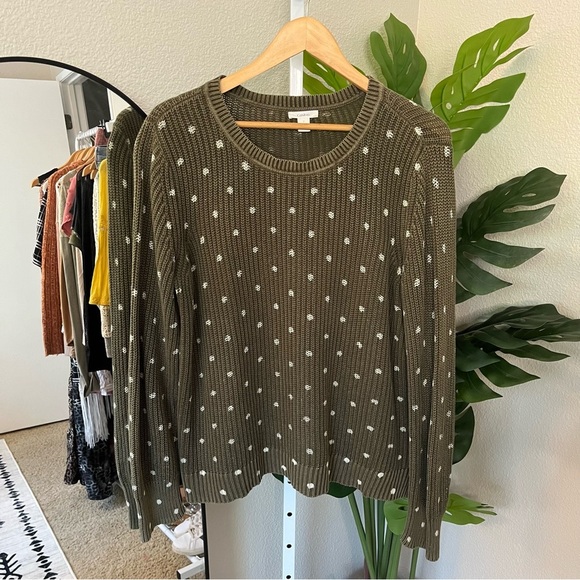 Caslon Sweaters - ✨ Caslon Olive Green Polka Dot Sweater L | Cozy Textured Knit Pullover